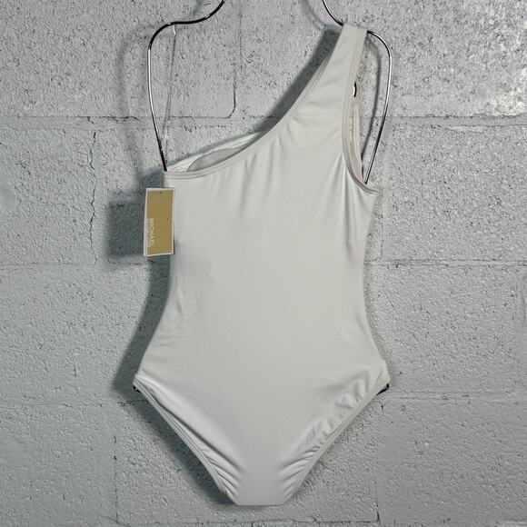 Michael Kors One-Shoulder Underwire One-Piece Swimsuit  white 4 MSRP $102 - Picture 5 of 11